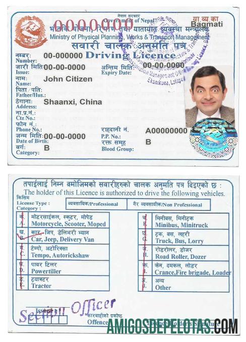 Carta de condução do Nepal modelo